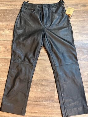 Decrum Carico Black Leather Pants Womens XL 16 Straight Leg Genuine Leather NWT